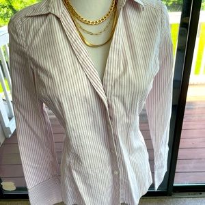 Ann Taylor Size 2 white with pink pinstripe button down.